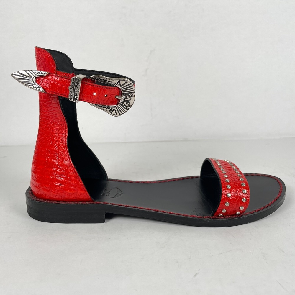 Zadig & Voltaire Ever Alta Sandals Womens Size 38 US 7 Red Croc Leather Shoes